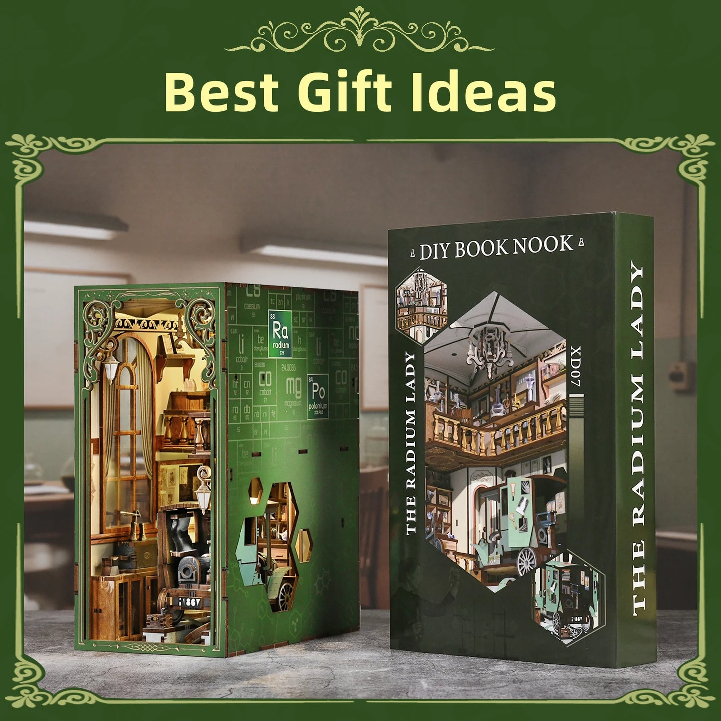 Minicity Book Nook Kit, DIY Scene Miniature House Kit Tiny House Mini Booknook Craft Bookshelf Decor
