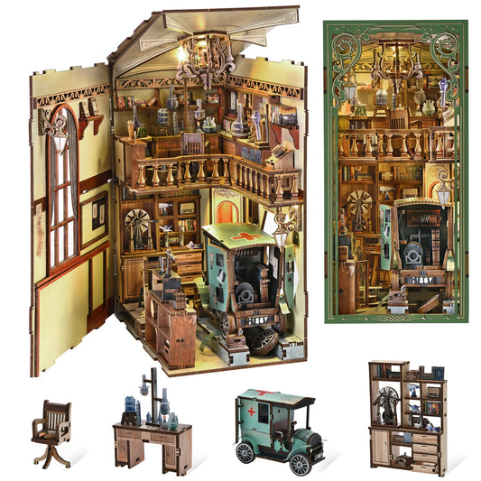 Minicity Book Nook Kit, DIY Scene Miniature House Kit Tiny House Mini Booknook Craft Bookshelf Decor