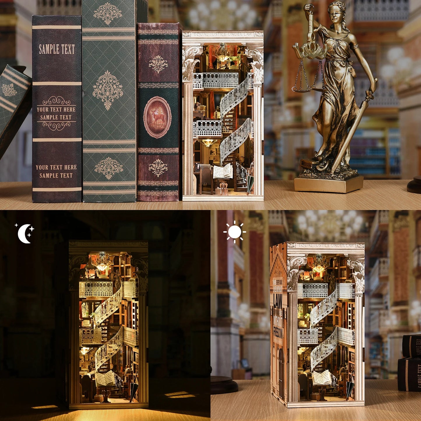 Minicity Hot Sale Law Library Book Nook Kit Library Book Nook Miniature House Kit DIY Craft Kit Library Book Nook