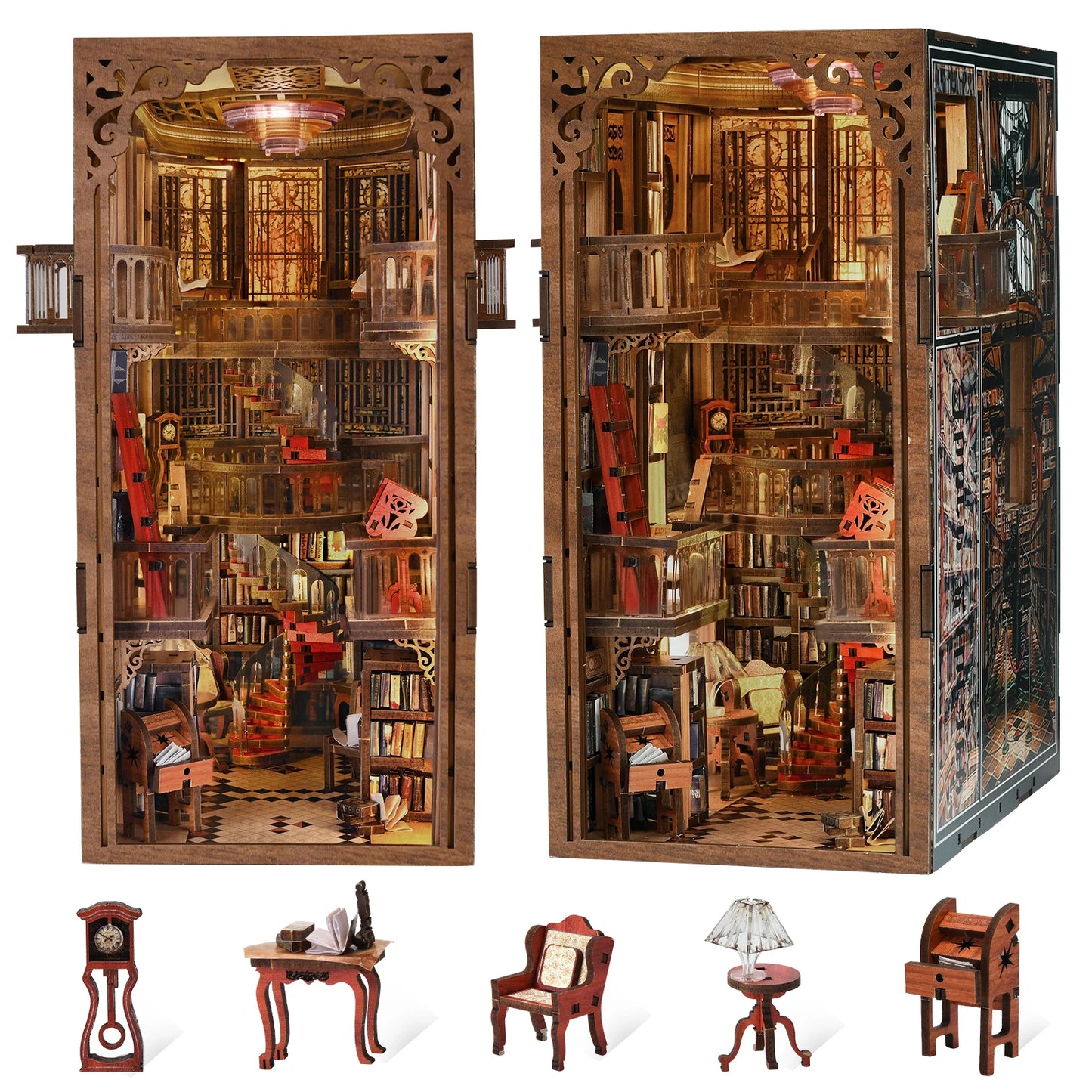 Minicity Book Nook Diy Craft Kit Miniature House Kit Diy Book Nook Kit 3d Wooden Puzzle-Abbey Library