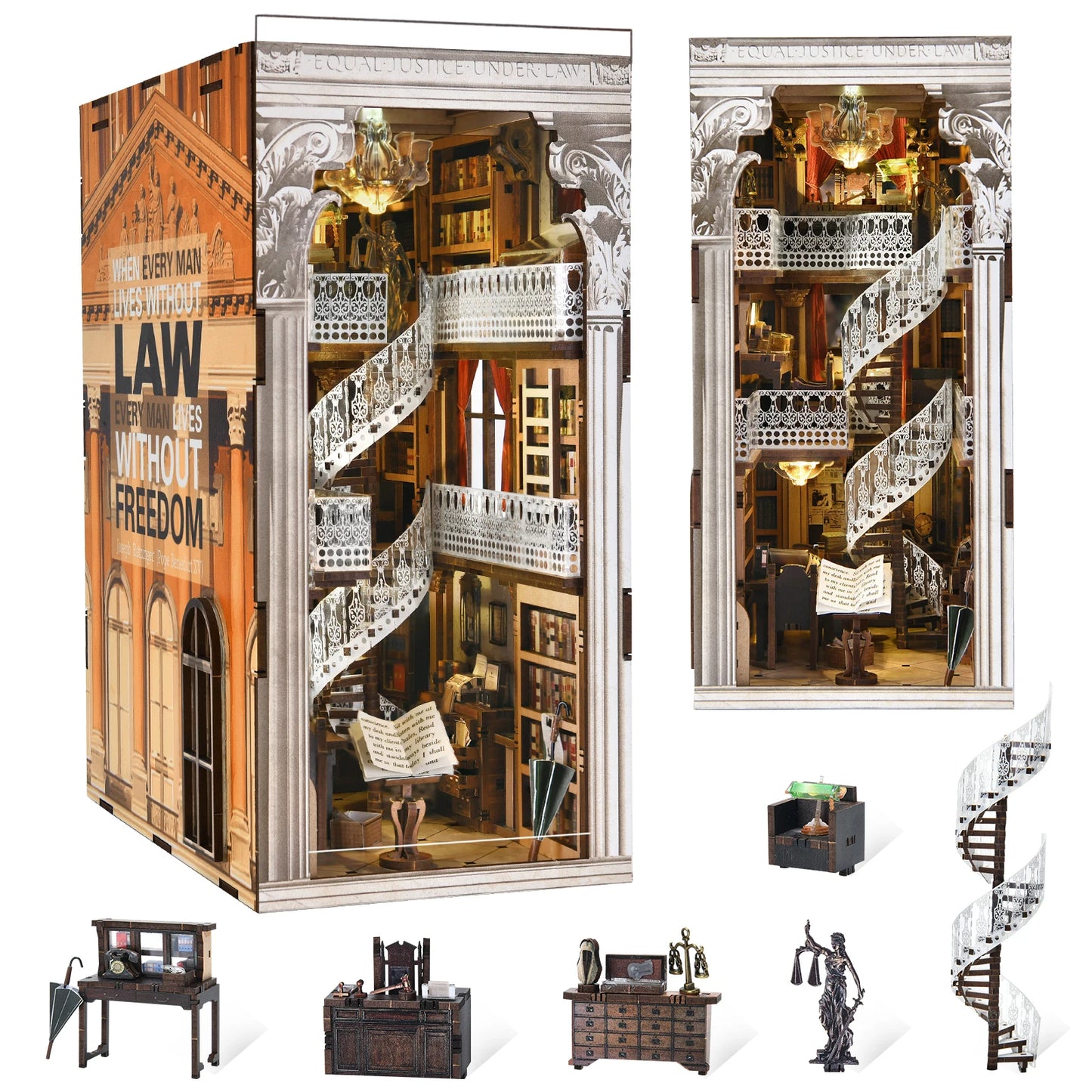 Minicity Hot Sale Law Library Book Nook Kit Library Book Nook Miniature House Kit DIY Craft Kit Library Book Nook