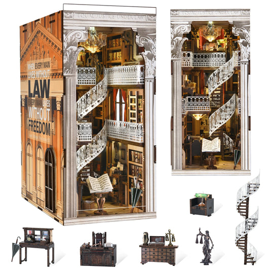 Minicity Hot Sale Law Library Book Nook Kit Library Book Nook Miniature House Kit DIY Craft Kit Library Book Nook