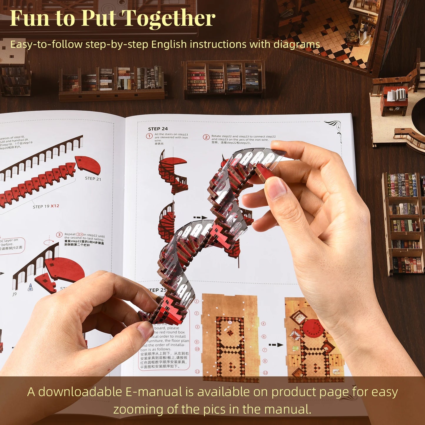 Minicity Book Nook Diy Craft Kit Miniature House Kit Diy Book Nook Kit 3d Wooden Puzzle-Abbey Library