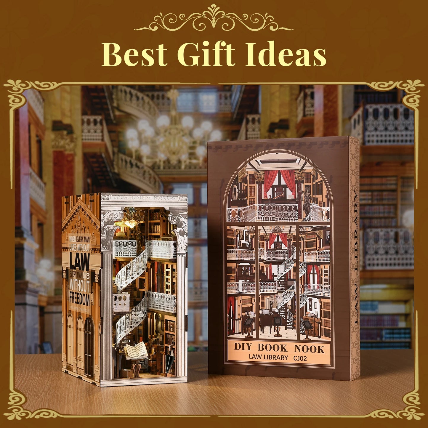 Minicity Hot Sale Law Library Book Nook Kit Library Book Nook Miniature House Kit DIY Craft Kit Library Book Nook