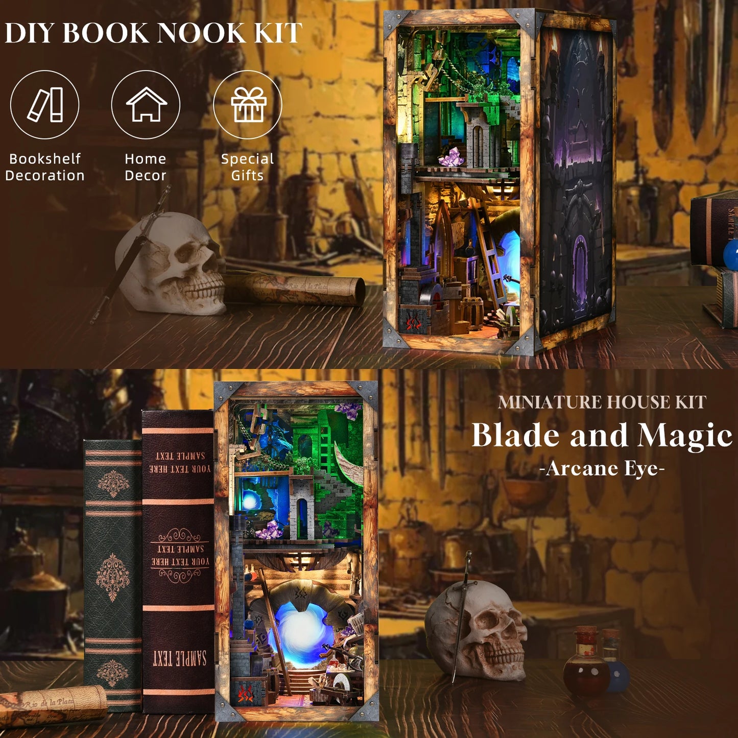 Minicity  Wooden Book Nook Blade and Magic Diy Craft Kit Miniature House Kit Diy Book Nook Kit 3d Puzzles for Adults