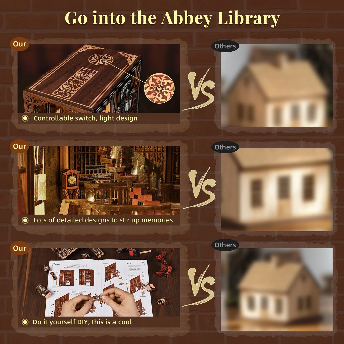 Minicity Book Nook Diy Craft Kit Miniature House Kit Diy Book Nook Kit 3d Wooden Puzzle-Abbey Library
