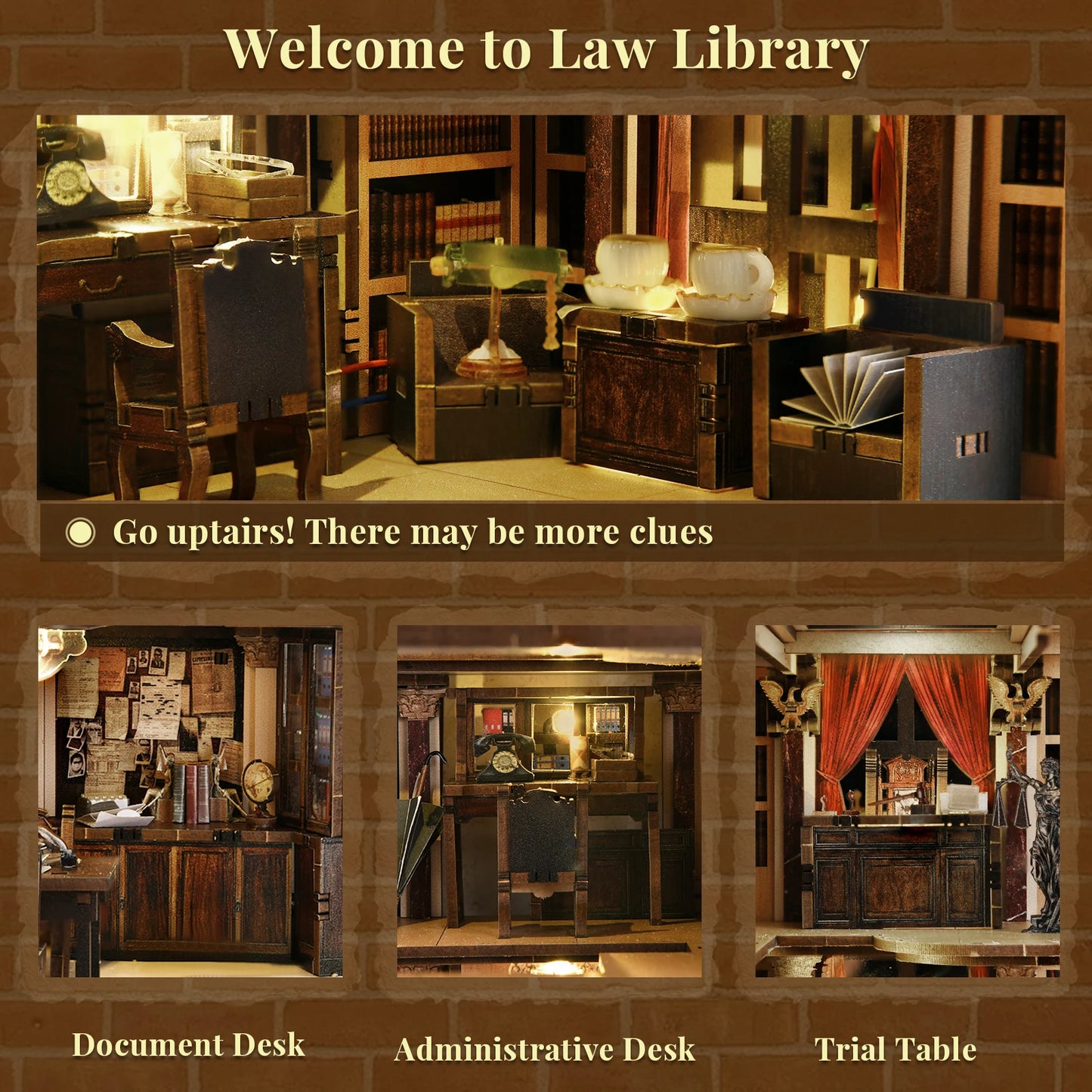 Minicity Hot Sale Law Library Book Nook Kit Library Book Nook Miniature House Kit DIY Craft Kit Library Book Nook