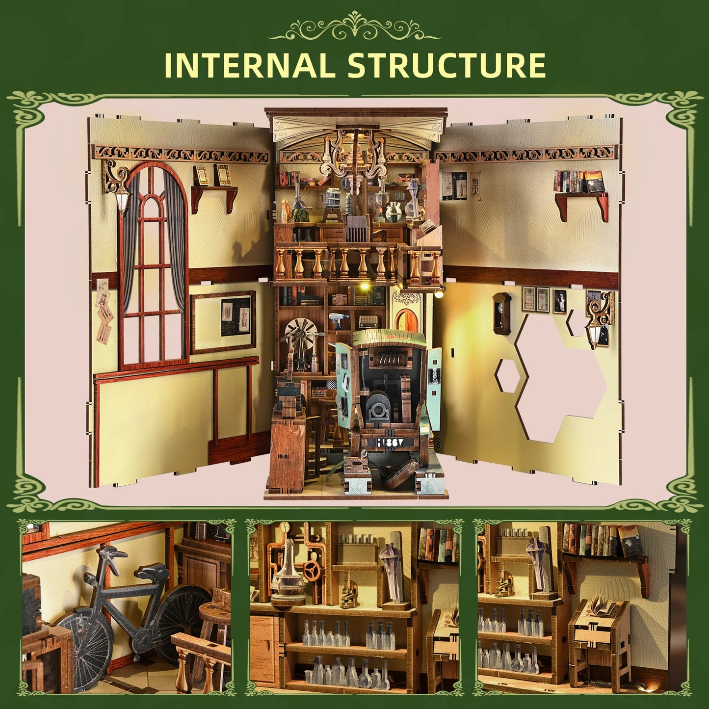 Minicity Book Nook Kit, DIY Scene Miniature House Kit Tiny House Mini Booknook Craft Bookshelf Decor