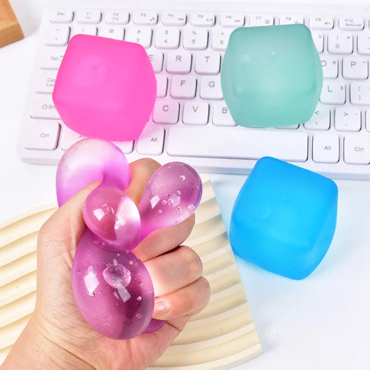 Frosted Ice Cube Shaped Fidget Toy Square Stress Relief Ball Squishy Squeeze Toys for Anxiety ADHD Stress Relief Gift for Adults