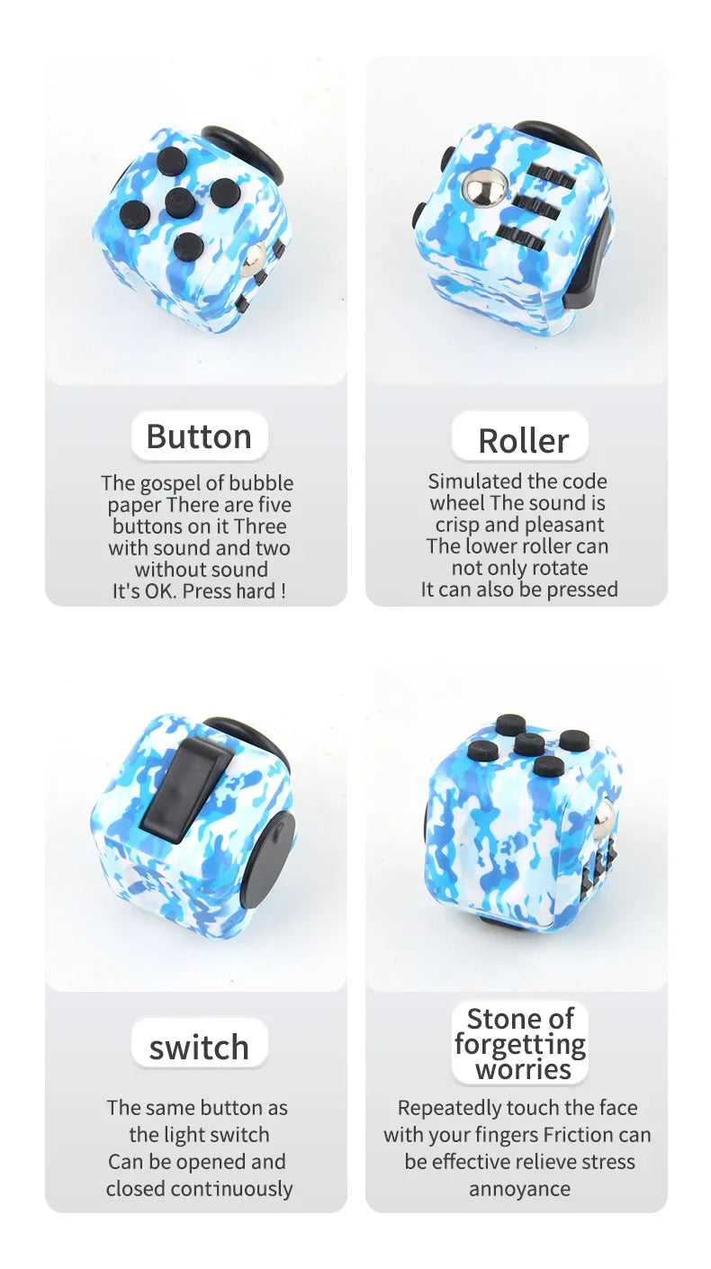 Solid Color Stress Relief Fidget Dice Anxiety Decompression Toy for Adults Kids Autism ADHD Sensory Focus Anti Stress Cube