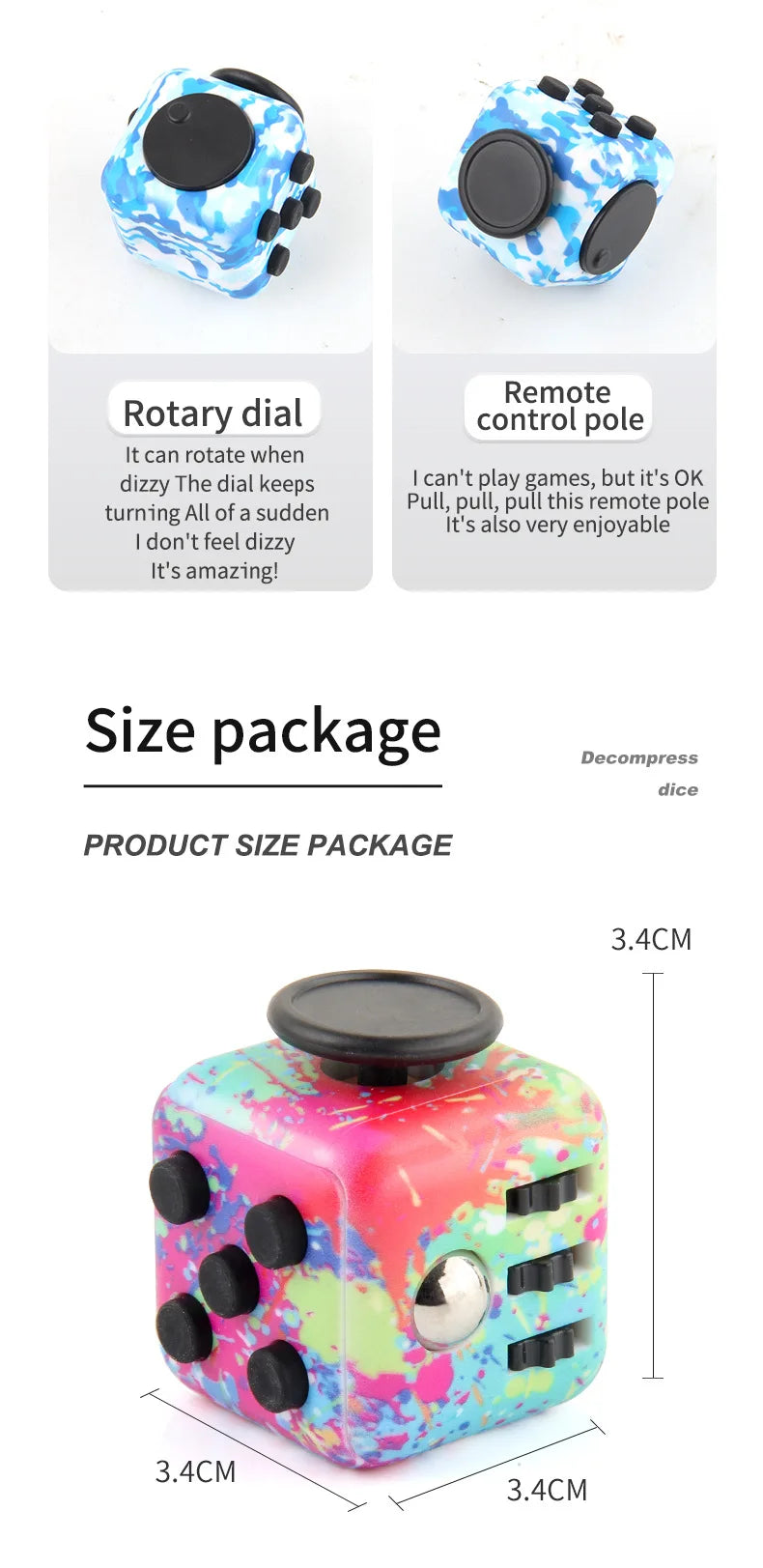 Solid Color Stress Relief Fidget Dice Anxiety Decompression Toy for Adults Kids Autism ADHD Sensory Focus Anti Stress Cube